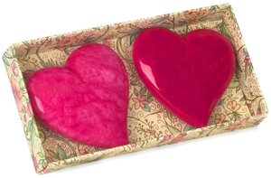 Miniature Alabaster Heart Paperweights Box of 2 - Pink and Fuschsia