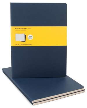 Moleskine Cahier Navy Blue Extra Large Squared Journal, Set of 3