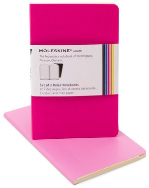 Moleskine Volant Pocket Ruled Notebook, Pink/Magenta Set of 2