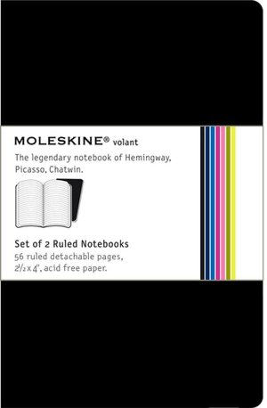 Molsskine Volant Extra Small Ruled Notebook, Black Set of 2