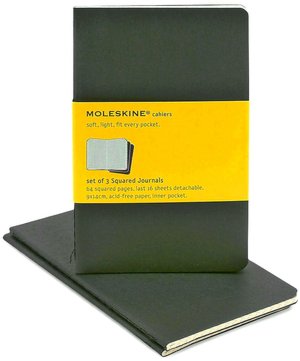 Moleskine Cahier Black Pocket Squared Journal, Set of 3