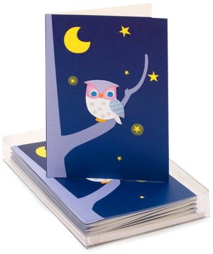 Purple Owl on Branch Handmade Note Card- Set of 8
