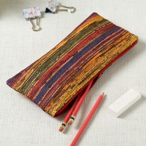 Rustic Stripe Recycled Newsprint Pencil Pouch (9.75''x4.5'')