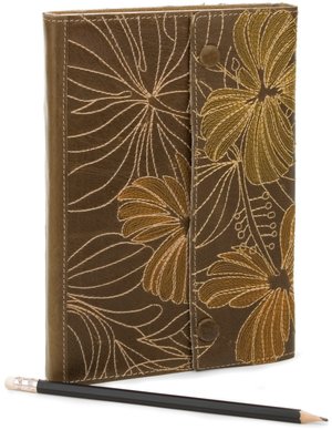 Olive Embroidered Leather Lined Snap Journal (6