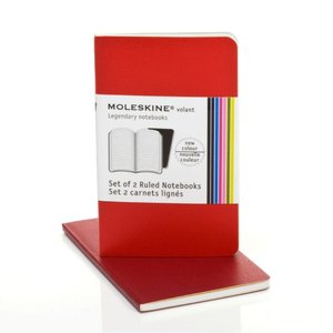 Moleskine Volant Extra Small Ruled Notebook, Scarlet/Bordeaux Red Set of 2