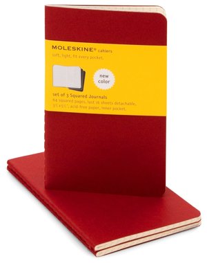 Moleskine Cahier Red Pocket Squared Journal, Set of 3