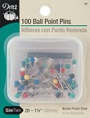 Color Ball Point Pins-Size 20 100/Pkg by Dritz: Product Image