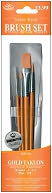 Brush Set Value Pack Gold Taklon 4/Pkg-Round 1,3,5 & Flat 5/8" by Royal Brush: Product Image
