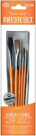 Brush Set Value Pack Sable/Camel 5/Pkg-Stroke 1/4",1/2" Round 1,3 Flat 1/2" by Royal Brush: Product Image