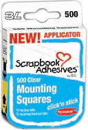 Click 'n Stick Permanent Mounting Squares 500/Pkg-Clear .5"X.5" by 3L: Product Image