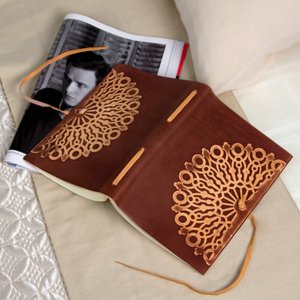 Vetro Stamped Brown Italian Leather Journal with Tie-6x8