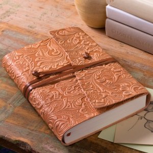 Tivoli Embossed Floral Tan Wrap Italian Leather Journal (6