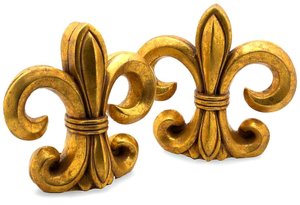 Faux Gold Finish Resin Fleur de Lis Bookends Set of 2