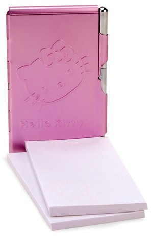 Hello Kitty Metal Note Pad Case Pink with Pen and 2 Refill Pads