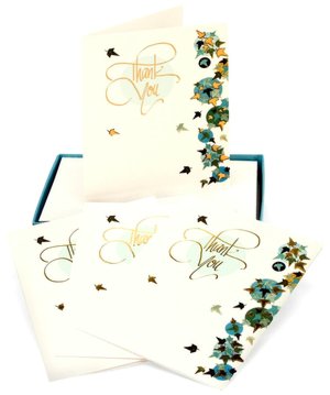 Blue and Gold Leaves Thank You Boxed Card Set of 12