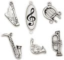 Blue Moon Tokens Metal Charms 6/Pkg-Antique Silver Music by Blue Moon Beads: Product Image