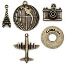 Blue Moon Tokens Metal Charms 5/Pkg-Ox Brass Travel by Blue Moon Beads: Product Image