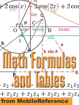Math Formulas and Tables : Algebra, Trigonometry, Geometry, Linear Algebra, Calculus, Statistics. Tables of Integrals, Identities, Transforms & more.