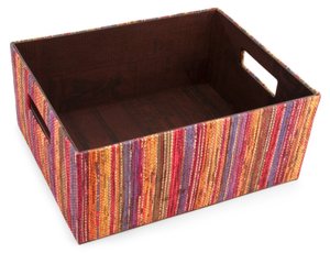 Rustic Stripe Recycled Newsprint Storage Bin (12''x9.5''x5.25'')