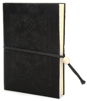 Embossed Black Leather Journal with Bead Tie