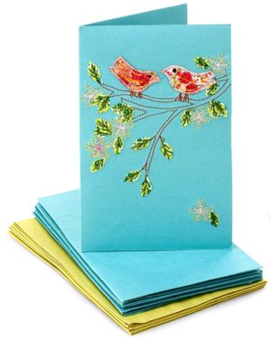 Teal Touching Birds Embroidered Notecard