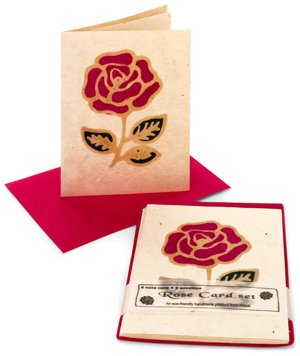 Magenta Rose on Natural Nepalese Notecard Set of 6