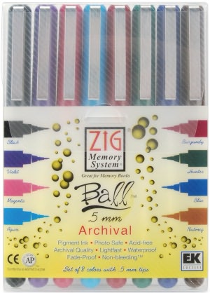 Archival Ball Writer Pens .5mm 8/Pkg-Assorted Colors