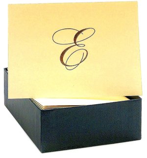 Engraved Gold Initial E Ecru Boxed Card set of 20