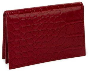Red Croc Embossed Leather Business Card Holder