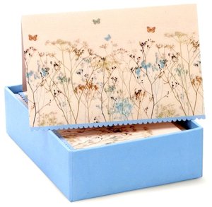 Box Card Blue and Gold Butterfly and Flowers set of 14