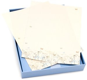 Stationery Set Blue and Gold Flowers