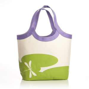 Frog and Dragonfly Canvas Summer Tote - 13x7x14.25