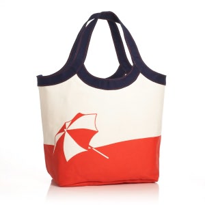 Umbrella and Beach Ball Canvas Summer Tote - 13x7x14.25