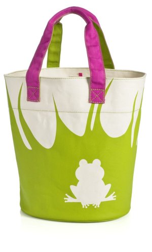 Green Grass Frog & Dragonfly Canvas Summer Tote (12.75