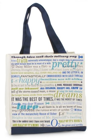 Jonathan Adler Booked Bag Canvas Navy Tote (14x14)