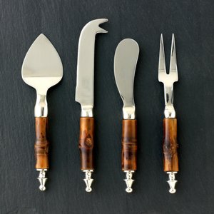Bamboo/Nickel Plated Cheese Set
