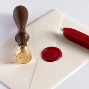 Fleur de Lys Wood Handle Wax Seal Set with Red Wax
