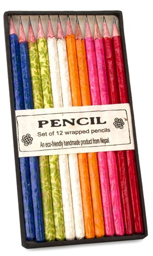 Multi Colored Handmade Paper Wrapped Pencils S/12