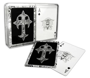 Heather Fazzino Black/White Cross Double Deck Playing Cards