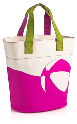 Hot Pink Beach Ball & Flip-Flops Canvas Summer Tote (12.75