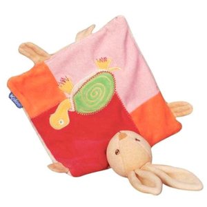 Pink Patchwork Doudou Rabbit with Turtle