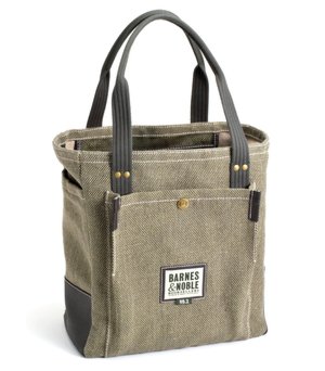 Barnes & Noble Book Bag -Beige & Brown Basketweave Fabric 12.75 x 14 x 5.75
