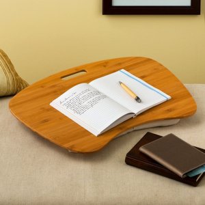Bamboo Wood Contour Lap Desk with Cotton Hopsack Pillow