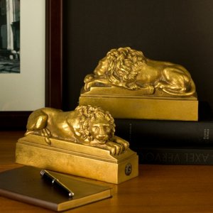 Gilded Resting Lion Bookends