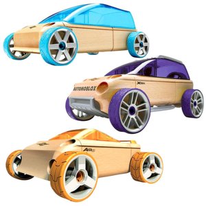 Automoblox Mini 3-Pack Orange Convertible, Purple Sports Utility, Blue Sport Van