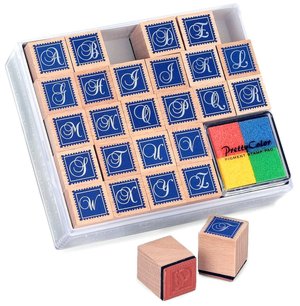 Large Wood Stamp Set Alphabet script 27pc.