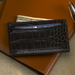 Slim Design Card Case - brown croc