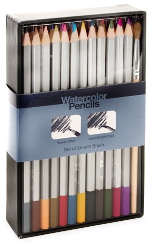 Watercolor Pencils Set of 24 with Brush
