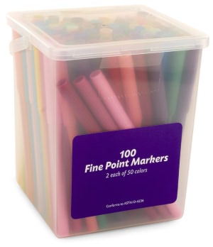 Fine Point Markers in Plastic Carrying Tub- Set of 100