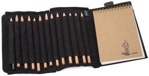 Black Leather Sketch Set With Color Pencils